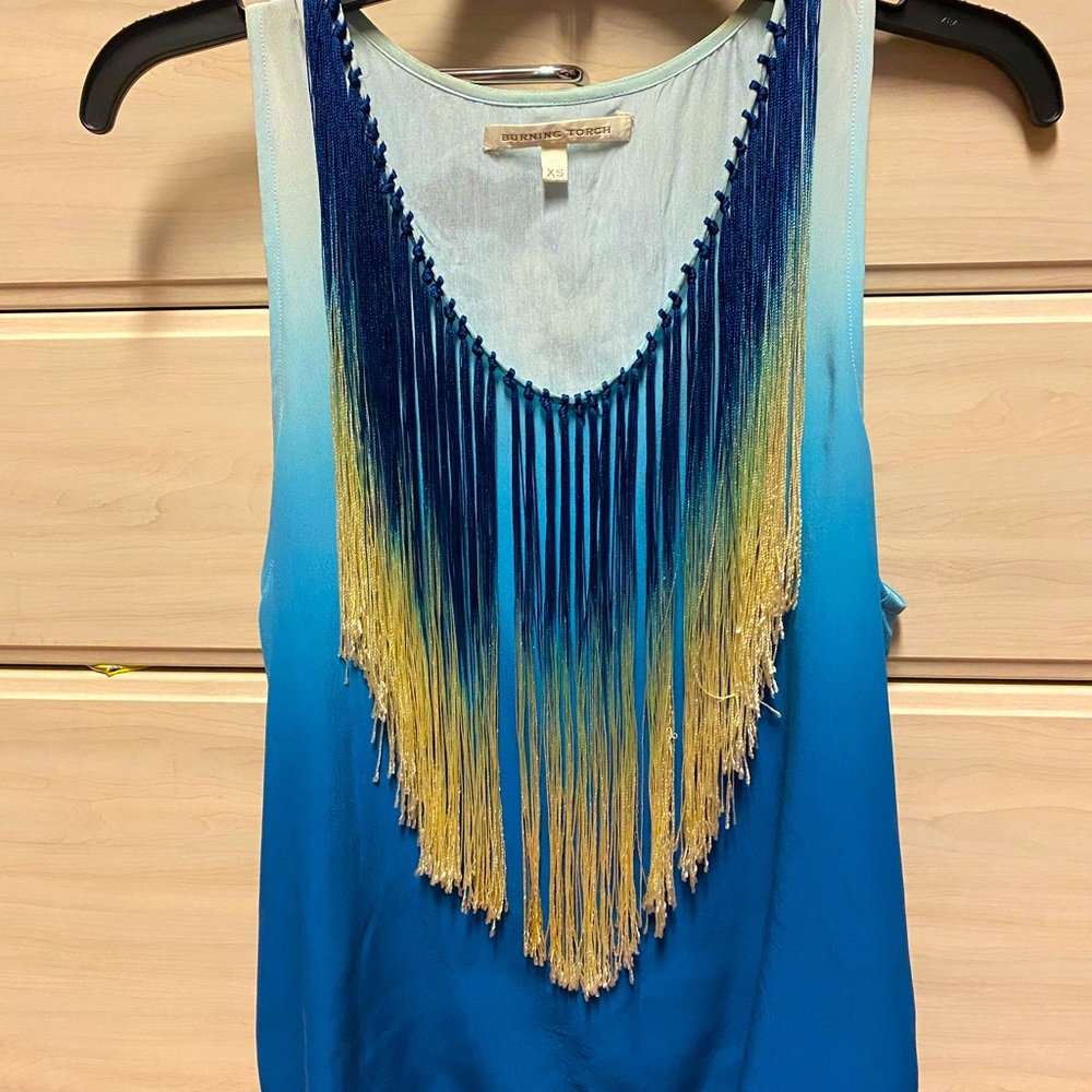 Burning Torch tank top with embroidery.